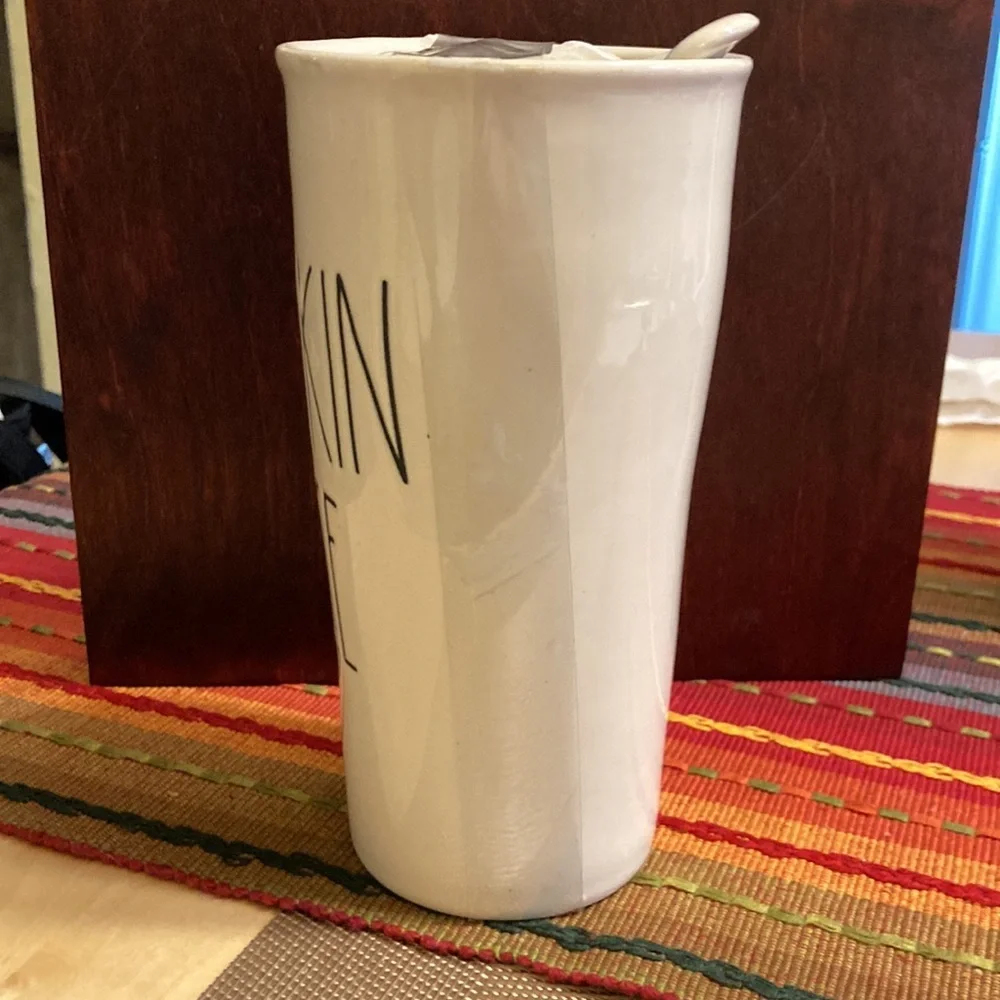 NWT Rae Dunn “pumpkin Spice” ceramic mug with lid 16 oz travel mug